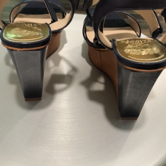 Vince Camuto Niskera Open Toe Peacock Blue and Summer Tan Leather Wedge SZ 8 - Picture 5 of 8